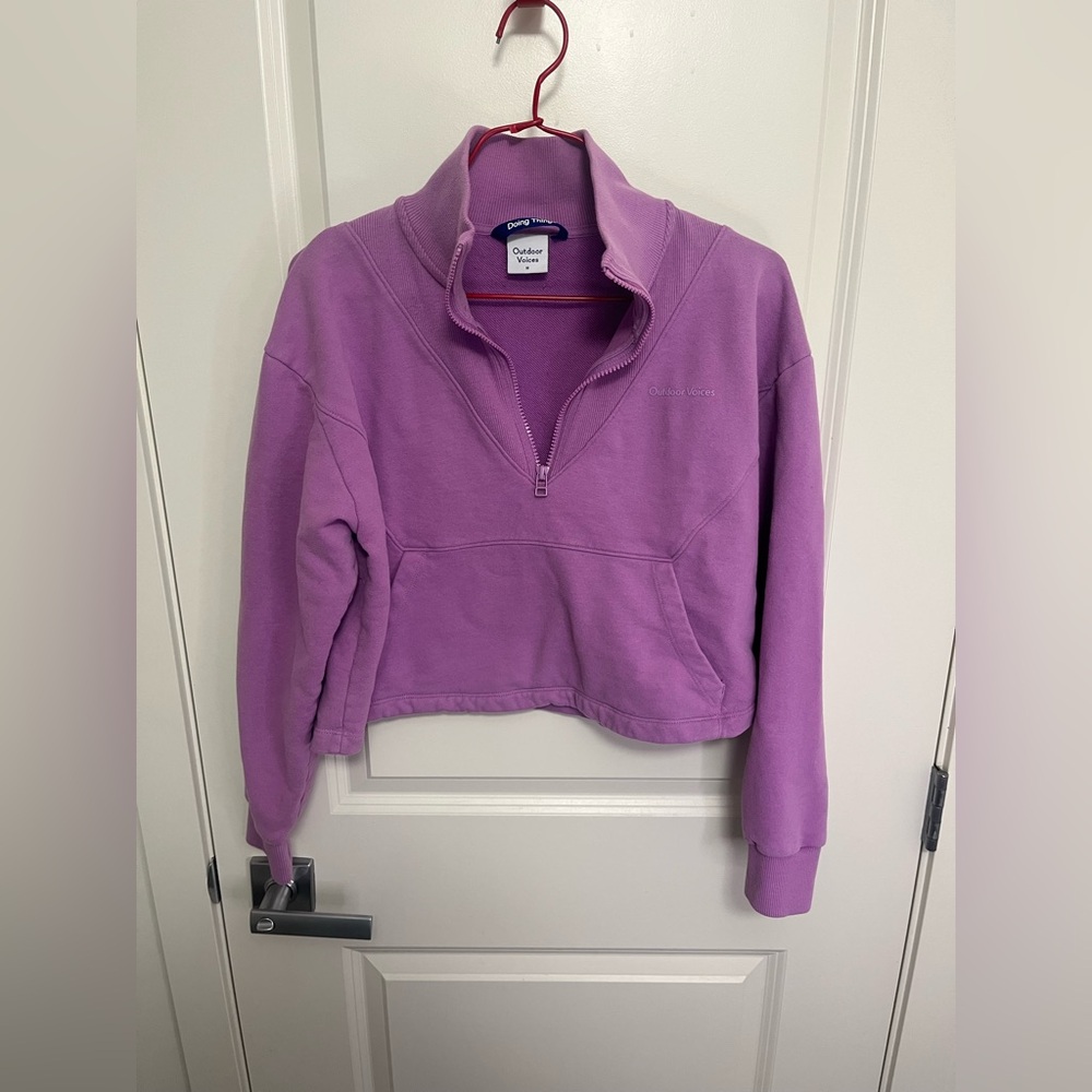 Outdoor Voices Women's Lavender Quarter-Zip Cropped Sweatshirt in size M